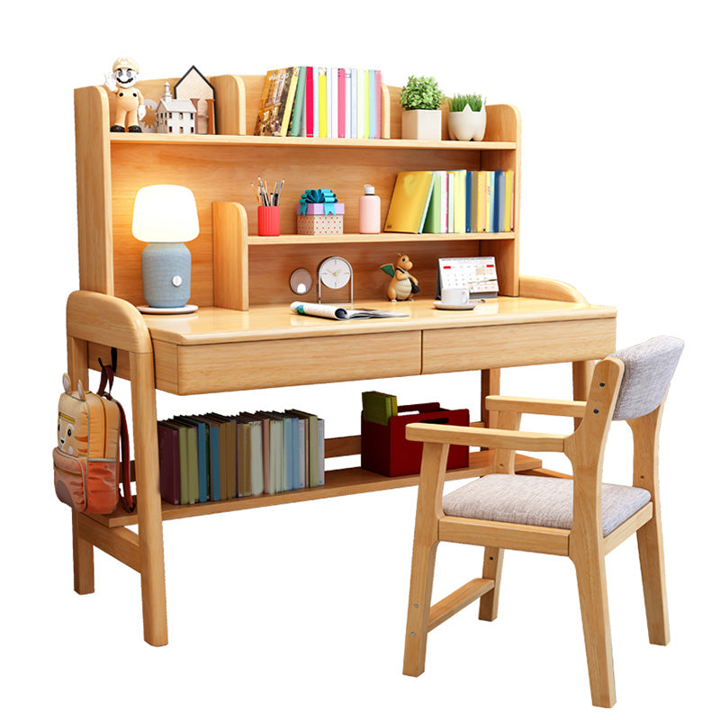 Solid Wood Study Desk Adjustable Desk with Storage Shelvesc Kids Desks 23.6"W