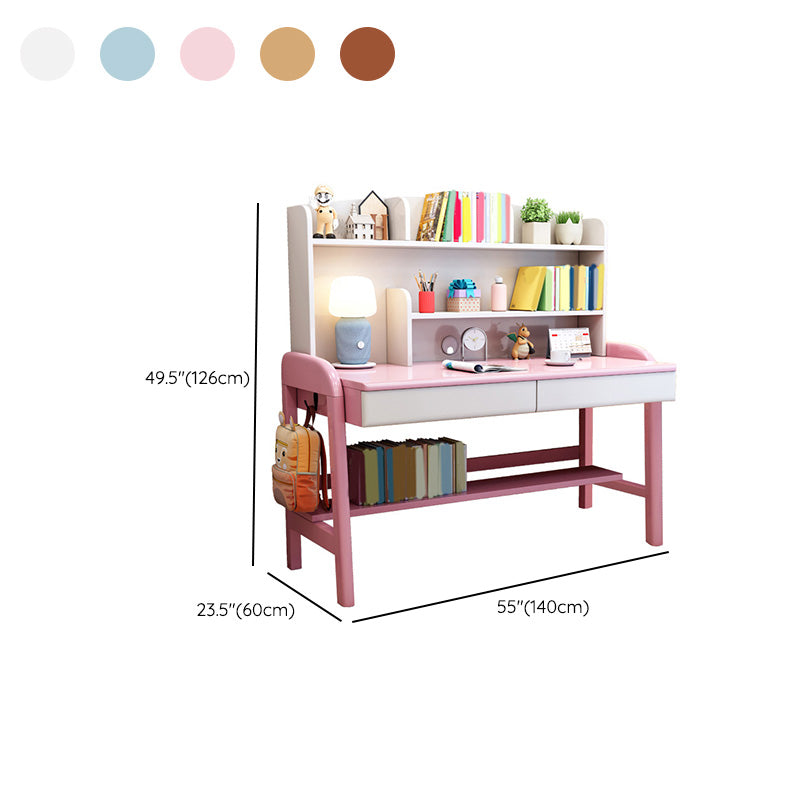 Solid Wood Study Desk Adjustable Desk with Storage Shelvesc Kids Desks 23.6"W