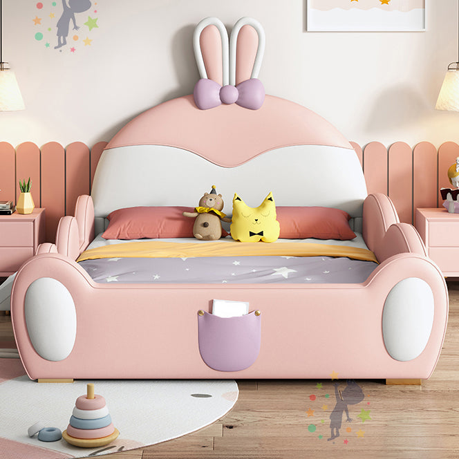 Solid Wood Animals Bed Scandinavian Upholstered Panel Bed in Pink