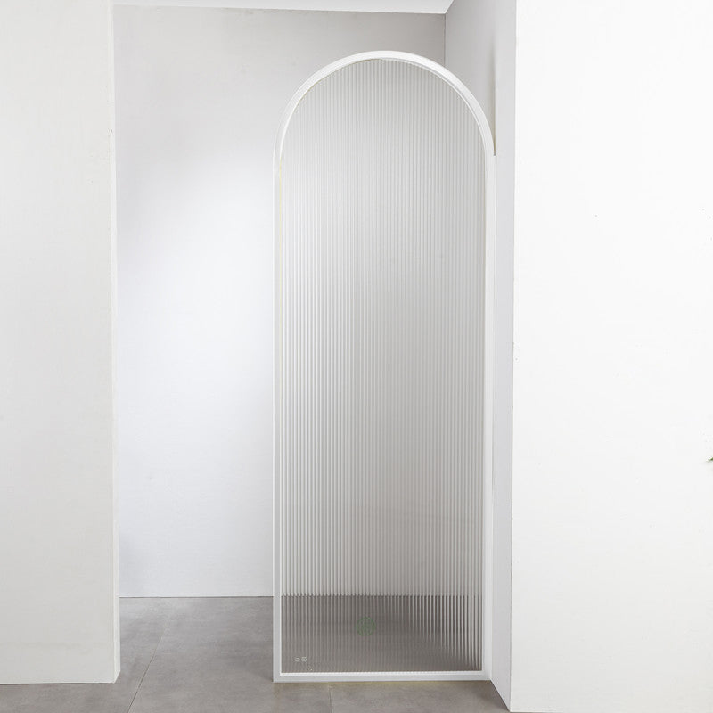 White Shower Door Frame Single Fixed Frosted Tempered Shower Bath Door