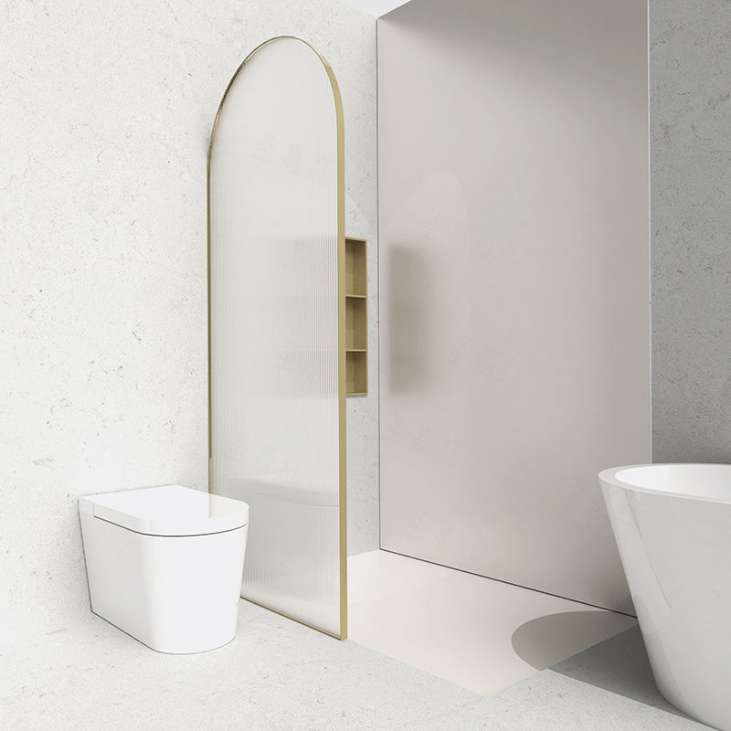 Metal Shower Door in Gold Finish, Tempered Single Fixed Framed Shower Bath Door