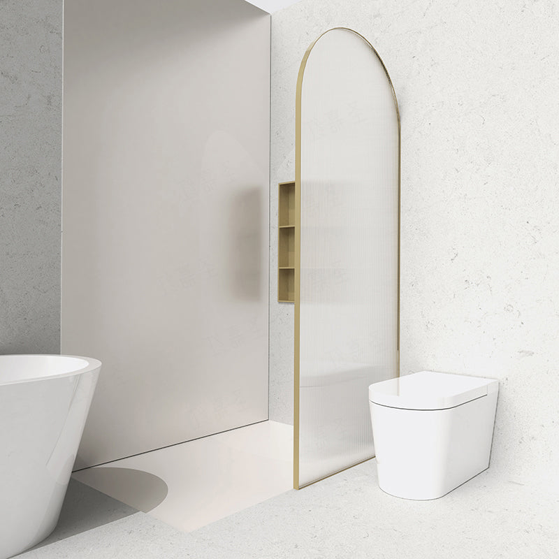 Metal Shower Door in Gold Finish, Tempered Single Fixed Framed Shower Bath Door