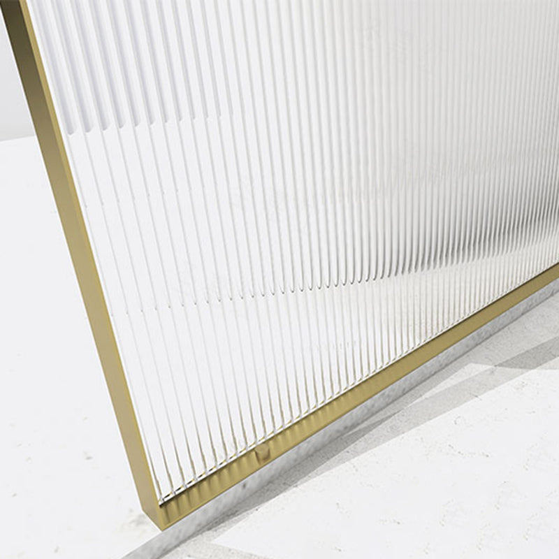 Metal Shower Door in Gold Finish, Tempered Single Fixed Framed Shower Bath Door