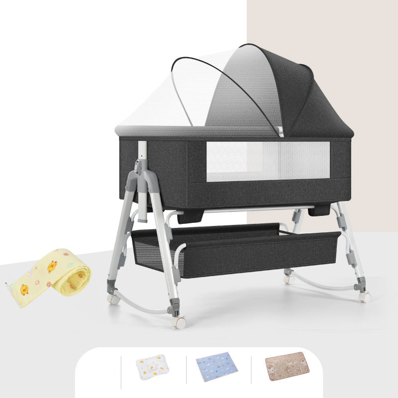 Metal Adjustable Bedside Bassinet Gliding Rectangle Crib Cradle for Baby