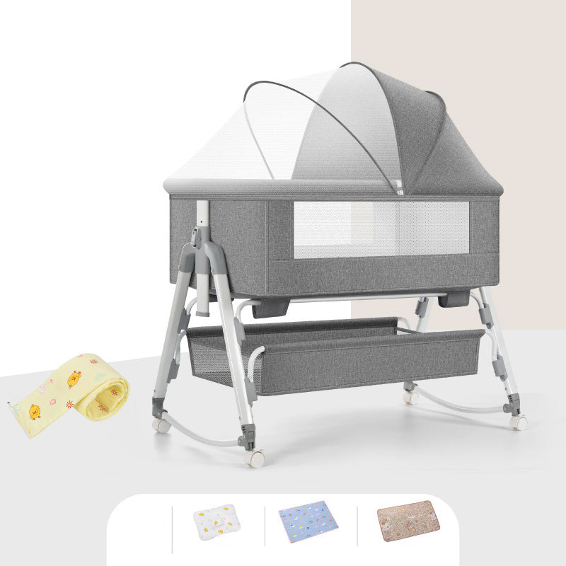 Metal Adjustable Bedside Bassinet Gliding Rectangle Crib Cradle for Baby