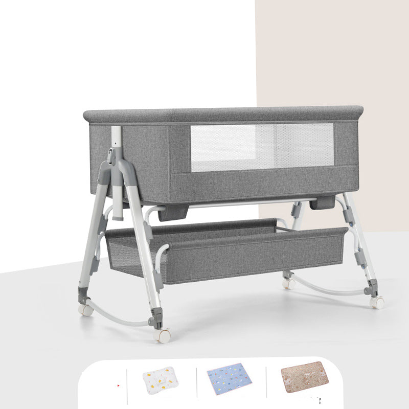 Metal Adjustable Bedside Bassinet Gliding Rectangle Crib Cradle for Baby