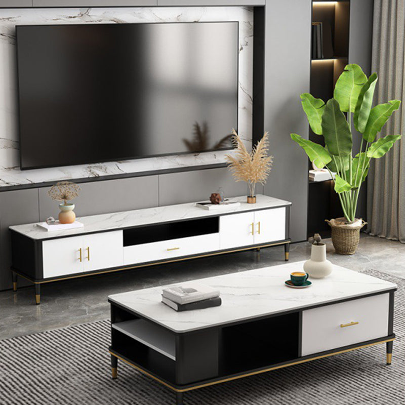 Contemporary TV Media Console Stone TV Stand Console with Drawer