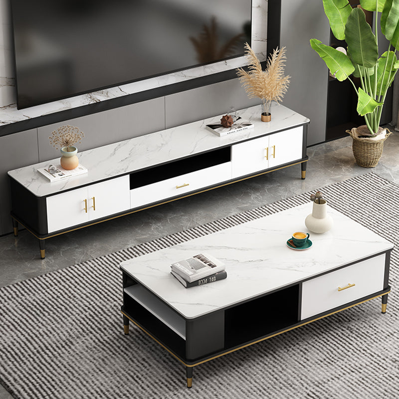 Contemporary TV Media Console Stone TV Stand Console with Drawer