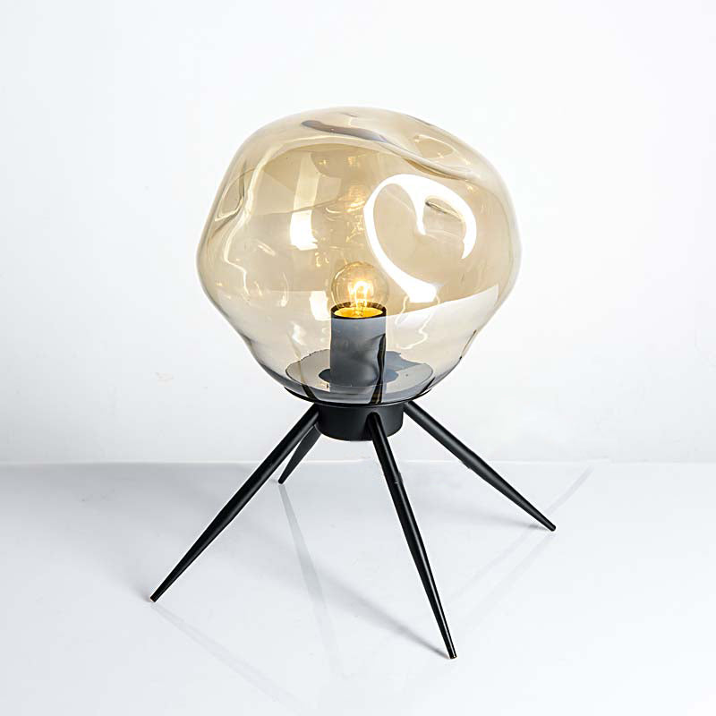 Modernist 1 Bulb Tripod Desk Light Black Dimpled Night Lamp with Blue/Cognac Glass Shade