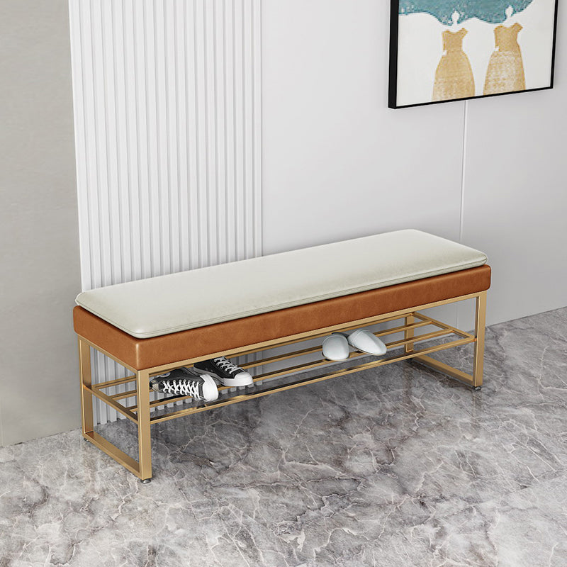 Modern Entryway Bench Cushioned Rectangle Metal Seating Bench