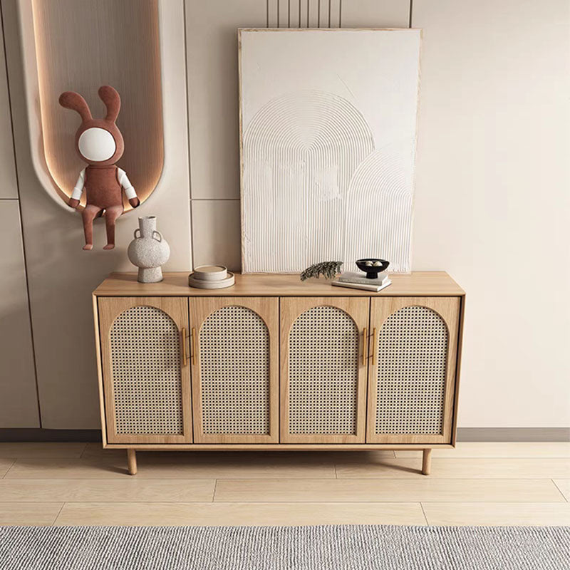 Contemporary Brown Wicker Doors Sideboard Solid Wood Buffet Table with Doors