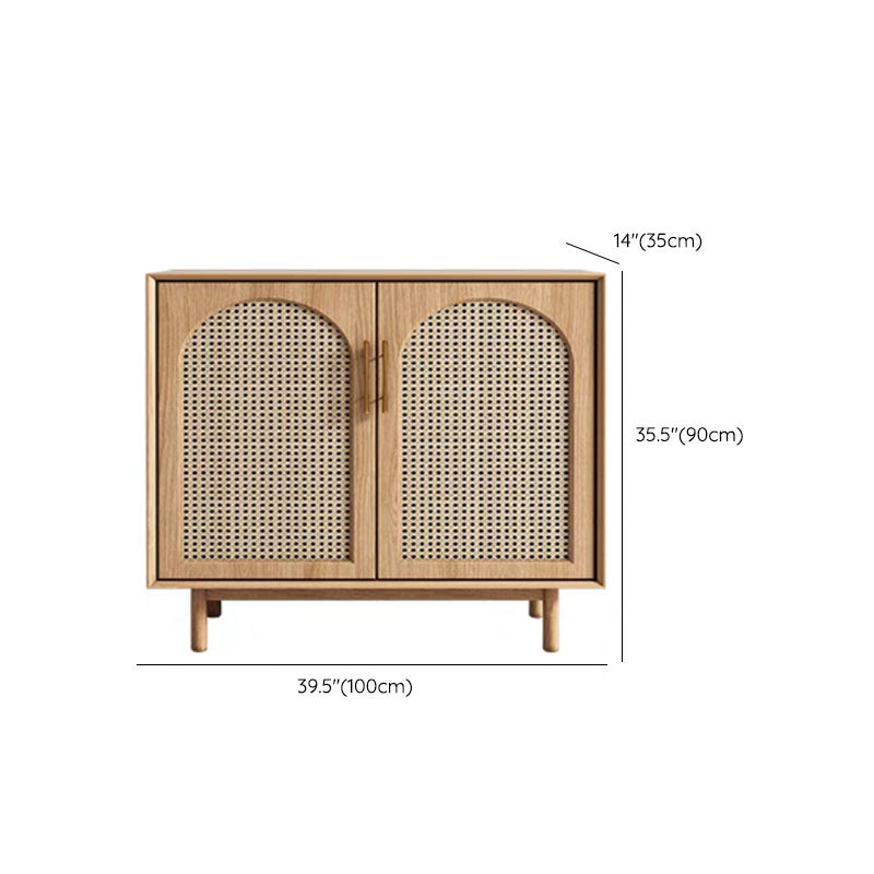 Contemporary Brown Wicker Doors Sideboard Solid Wood Buffet Table with Doors