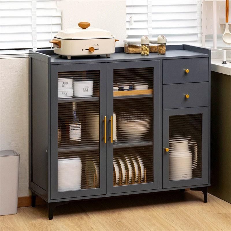 Glam Style Blue Storage Buffet Stand Bamboo Buffet Sideboard for Kitchen