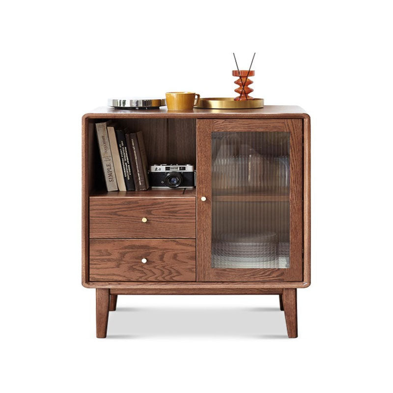 Modern Oak Dining Server Glass Doors Buffet Server for Living Room