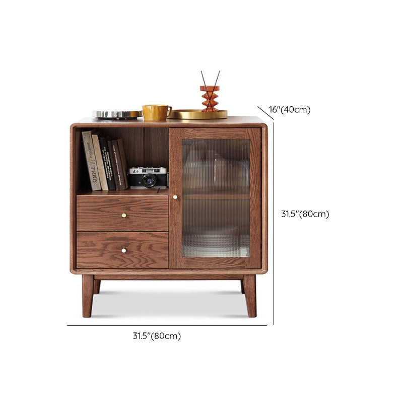 Modern Oak Dining Server Glass Doors Buffet Server for Living Room