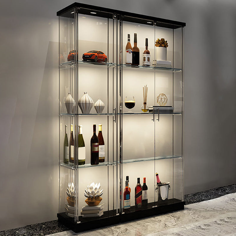 Modern Curio Cabinet Glass Storage Cabinet with Lighting for Dining Room