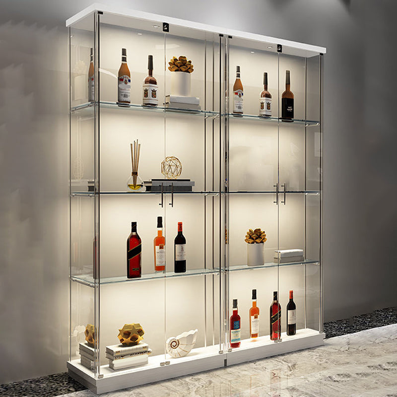 Modern Curio Cabinet Glass Storage Cabinet with Lighting for Dining Room