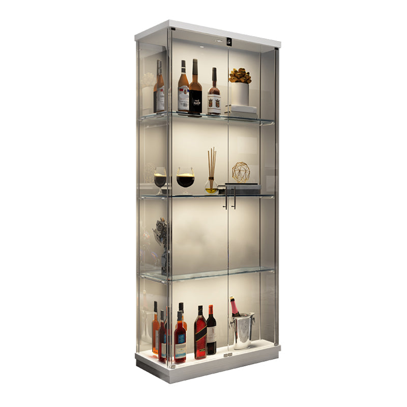 Modern Curio Cabinet Glass Storage Cabinet with Lighting for Dining Room