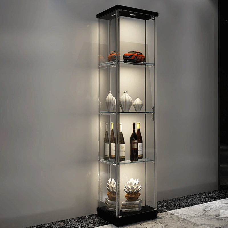 Modern Curio Cabinet Glass Storage Cabinet with Lighting for Dining Room