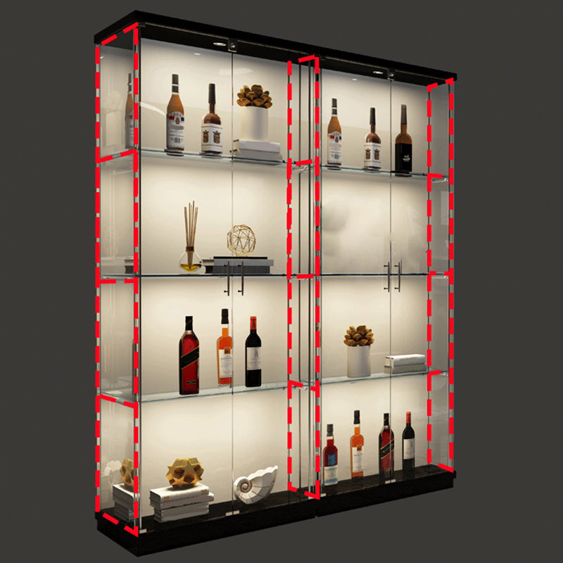 Modern Curio Cabinet Glass Storage Cabinet with Lighting for Dining Room