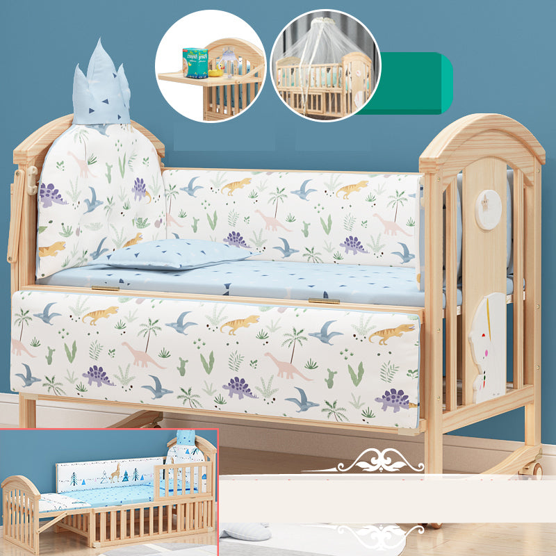 Pine Convertible Baby Crib Height Adjustable Crib with Guardrail