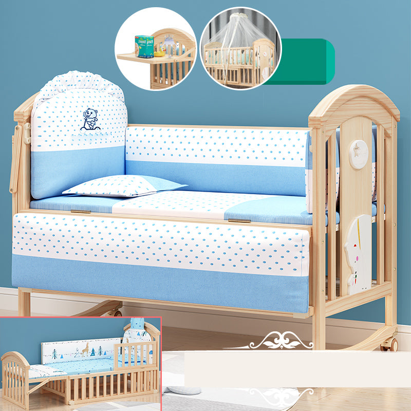 Pine Convertible Baby Crib Height Adjustable Crib with Guardrail