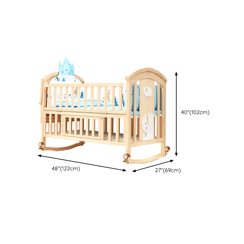 Pine Convertible Baby Crib Height Adjustable Crib with Guardrail