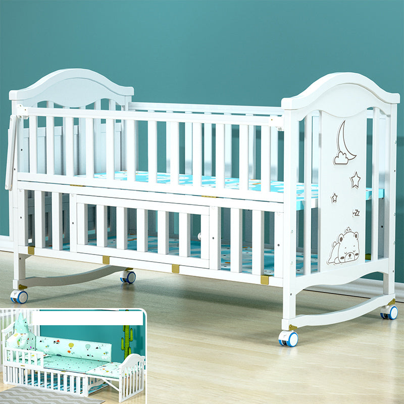 Solid Wood Convertible Crib Scandinavian White Crib with Storage