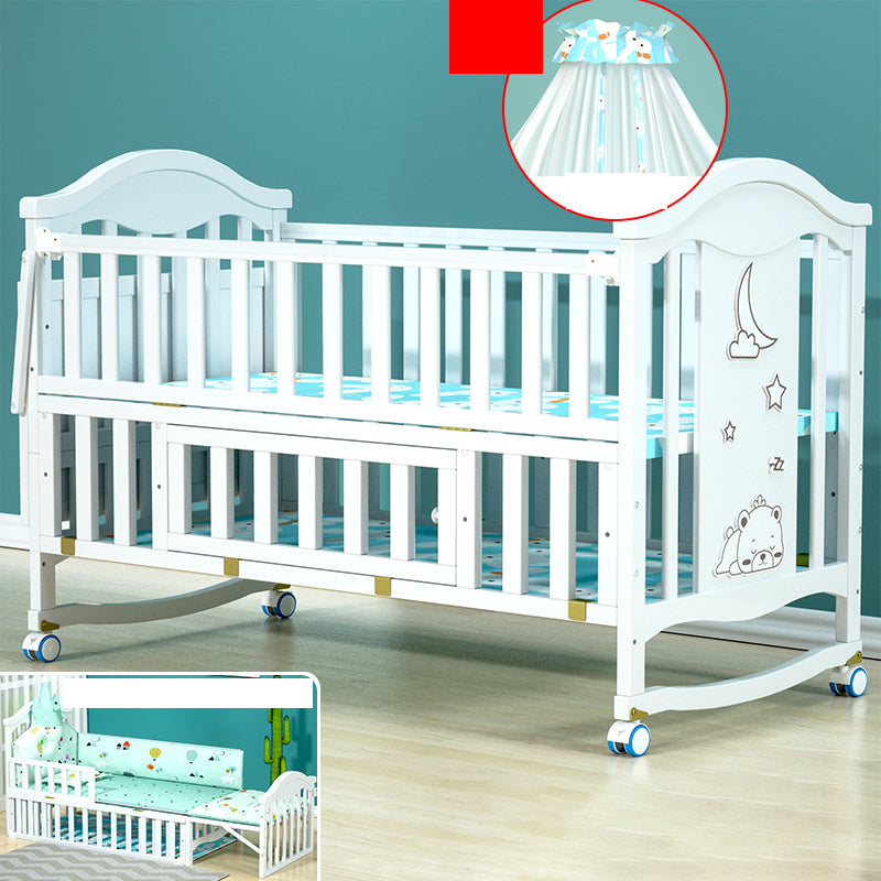 Solid Wood Convertible Crib Scandinavian White Crib with Storage
