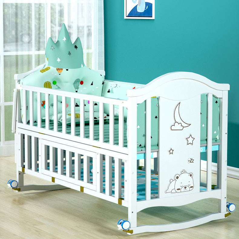 Solid Wood Convertible Crib Scandinavian White Crib with Storage