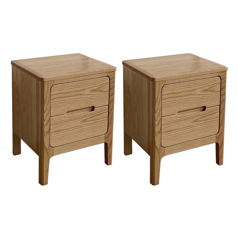 Oak Wood Kids Bedside Table Contemporary Nightstand with 2 Drawer