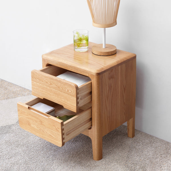 Oak Wood Kids Bedside Table Contemporary Nightstand with 2 Drawer