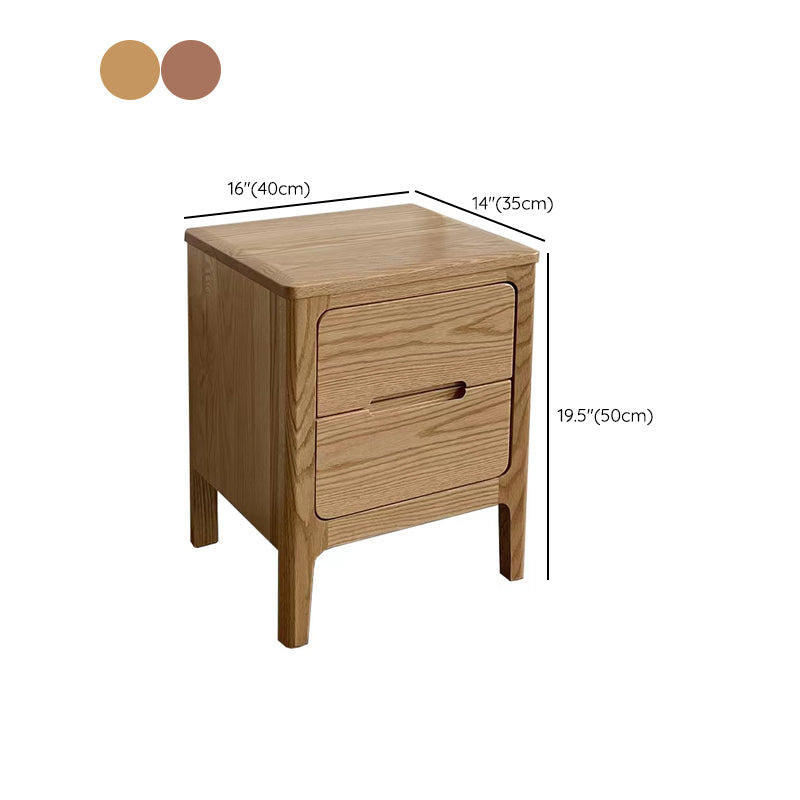 Oak Wood Kids Bedside Table Contemporary Nightstand with 2 Drawer