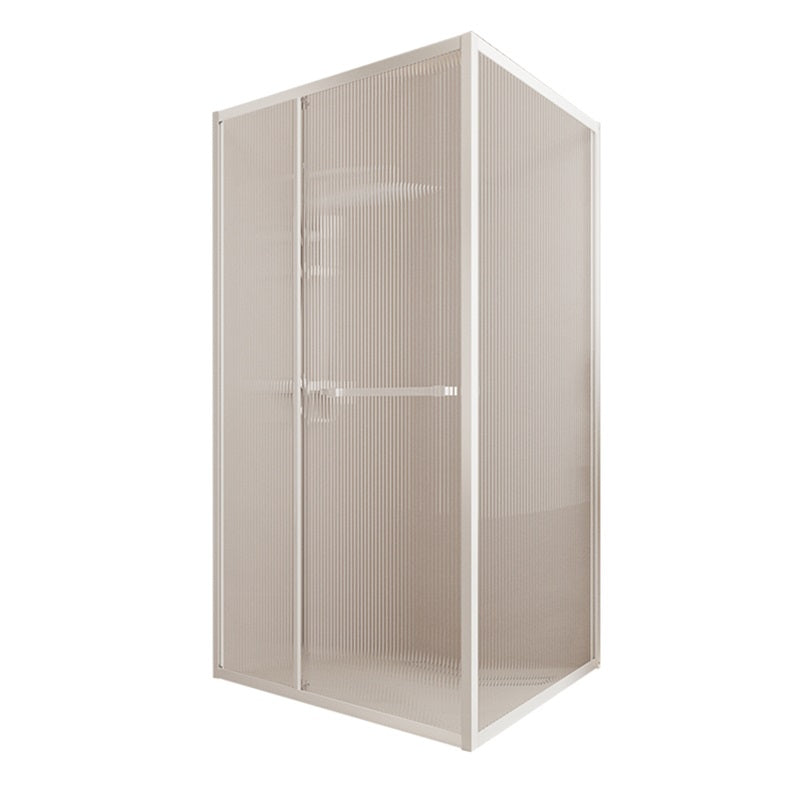 White Frame Single Sliding Shower Enclosure with Door Handle and Fixed Panel