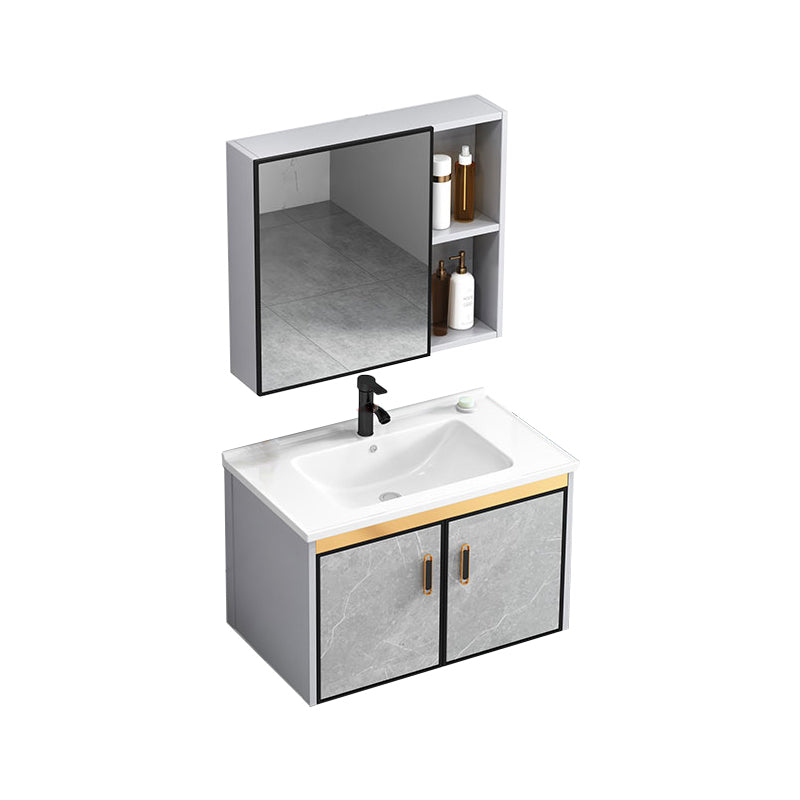 Modern Gray Stone Vanity Set Single-Sink Wall Mount Rectangular Vanity Set