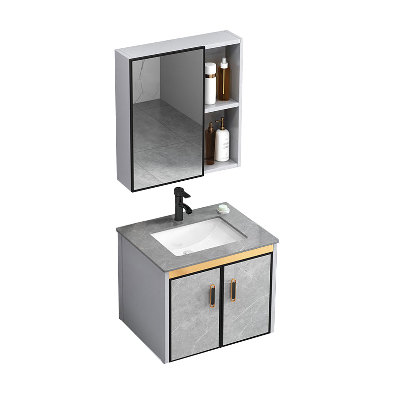 Modern Gray Stone Vanity Set Single-Sink Wall Mount Rectangular Vanity Set