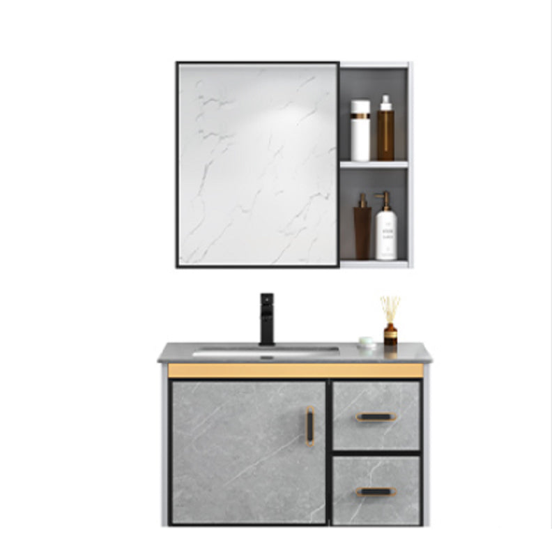 Modern Gray Stone Vanity Set Single-Sink Wall Mount Rectangular Vanity Set