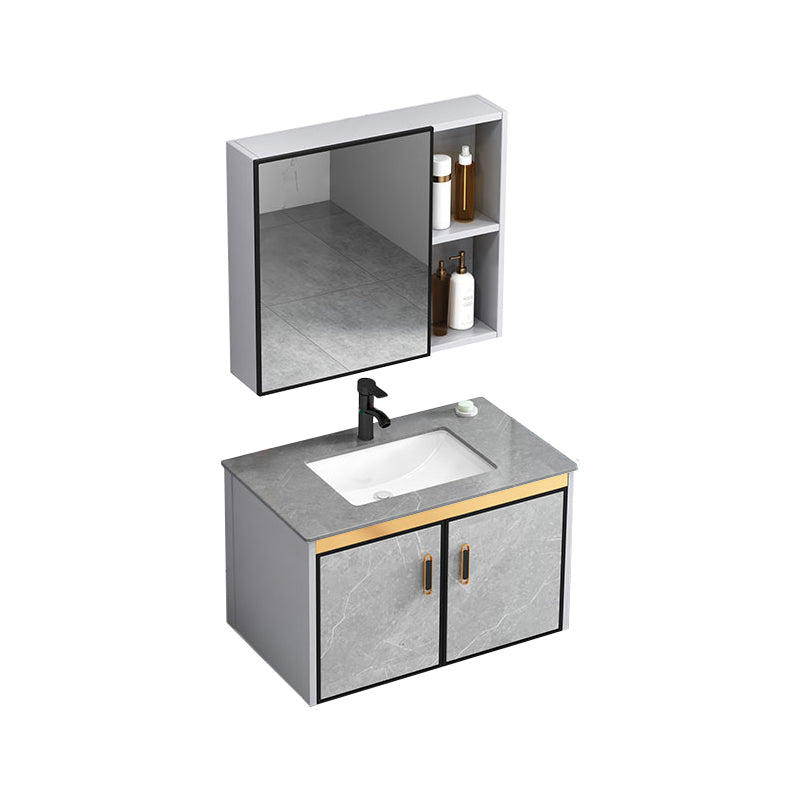 Modern Gray Stone Vanity Set Single-Sink Wall Mount Rectangular Vanity Set