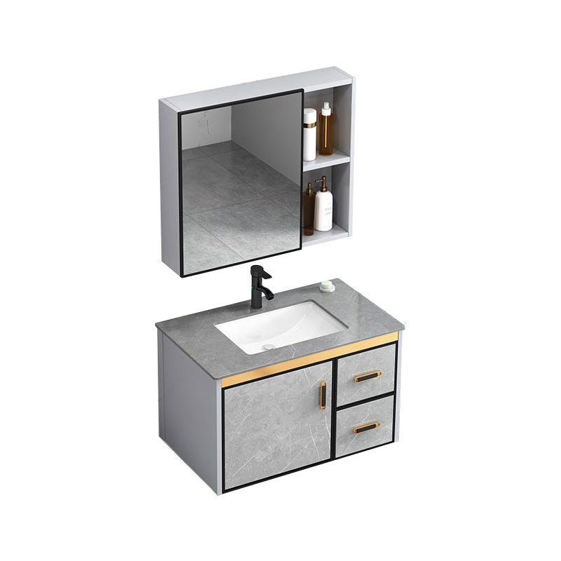 Modern Gray Stone Vanity Set Single-Sink Wall Mount Rectangular Vanity Set