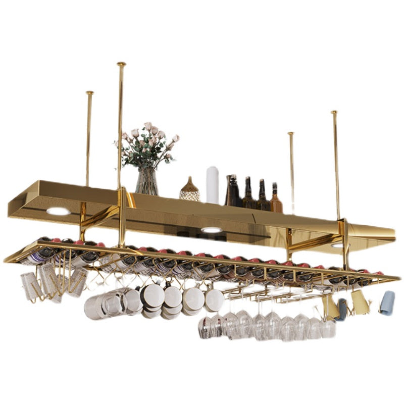 Hanging Wine Rack Stainless Steel Wine Bottle & Glass Rack for Dining Room