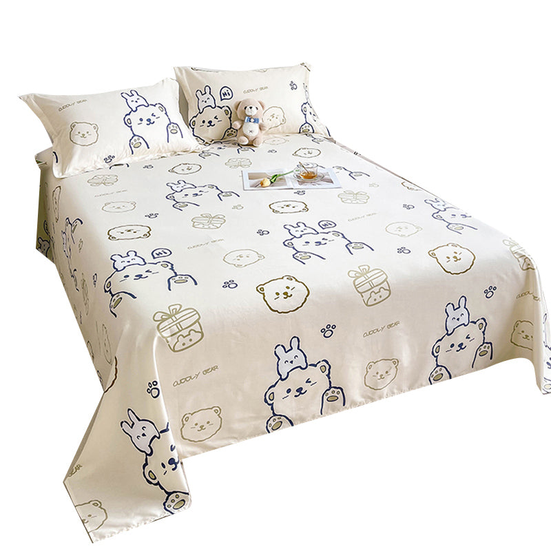 Popular Bed Sheet Cartoon Bear Patterned Fade Resistant Non-Pilling 100 Cotton Bed Sheet