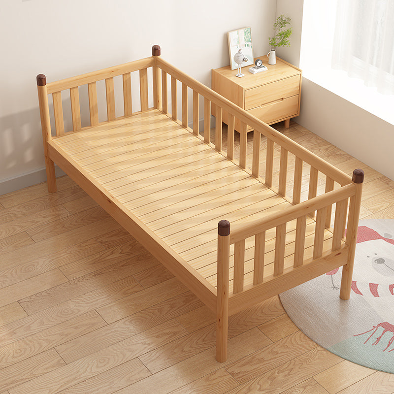 Scandinavian Standard Bed with Guardrail Solid Wood Panel Bed, Natural