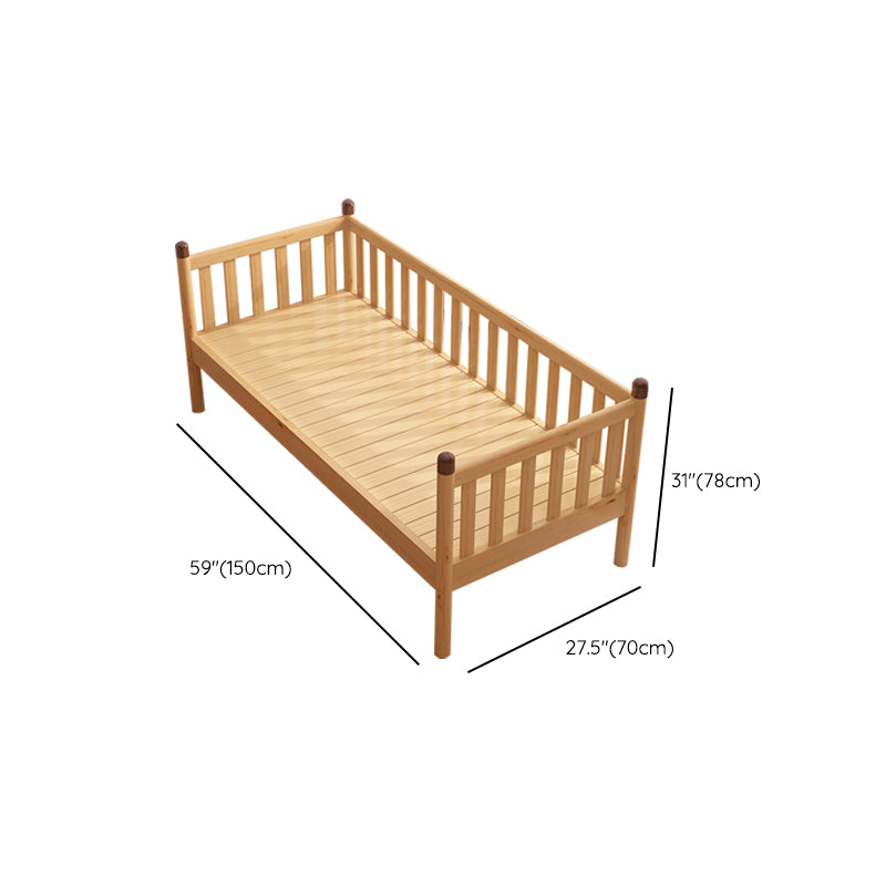 Scandinavian Standard Bed with Guardrail Solid Wood Panel Bed, Natural