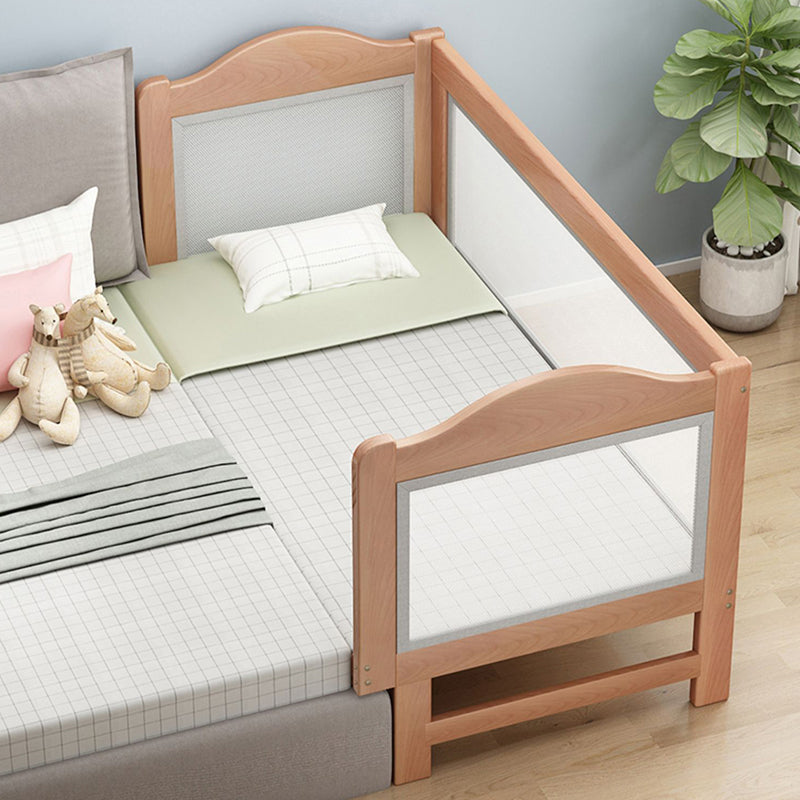 Scandinavian Panel Bed in Natural Solid Wood Bed with Guardrail