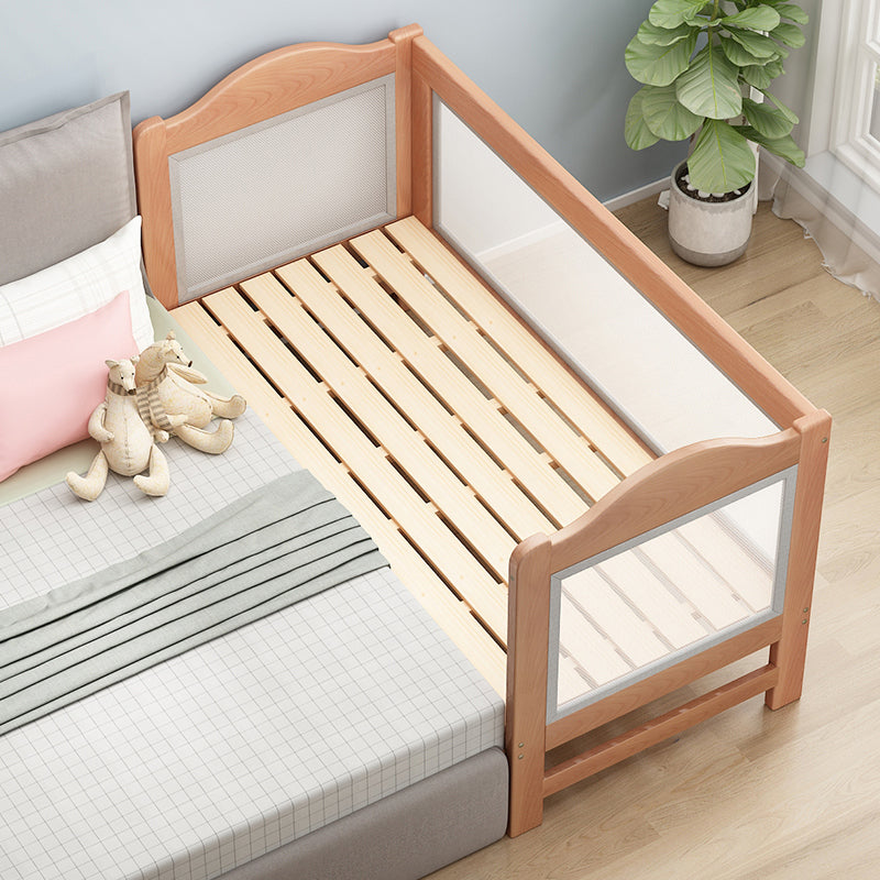 Scandinavian Panel Bed in Natural Solid Wood Bed with Guardrail