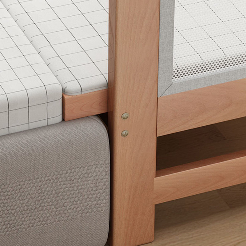 Scandinavian Panel Bed in Natural Solid Wood Bed with Guardrail