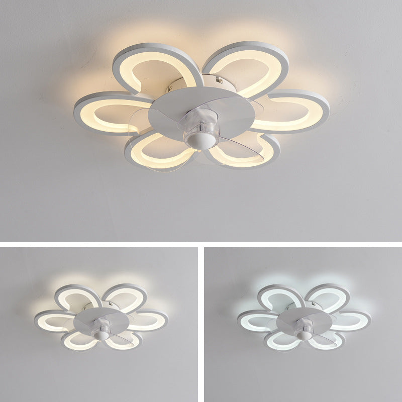 Contemporary Single White Ceiling Fan Lamp LED Acrylic Unique Ceiling Fan Light