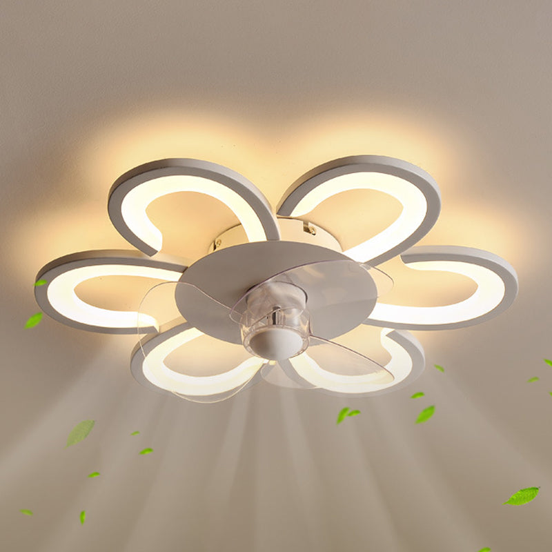 Contemporary Single White Ceiling Fan Lamp LED Acrylic Unique Ceiling Fan Light