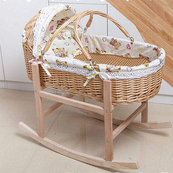 Newborn Wicker Co-Sleeper & Bedside Bassinets with 4 Wheels Rectangle Side Crib