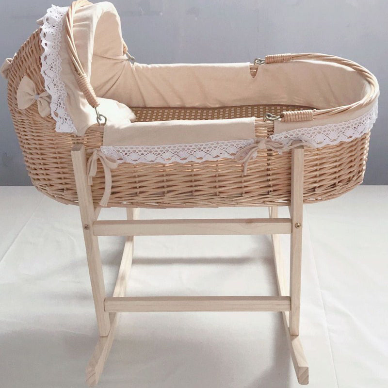 Newborn Wicker Co-Sleeper & Bedside Bassinets with 4 Wheels Rectangle Side Crib